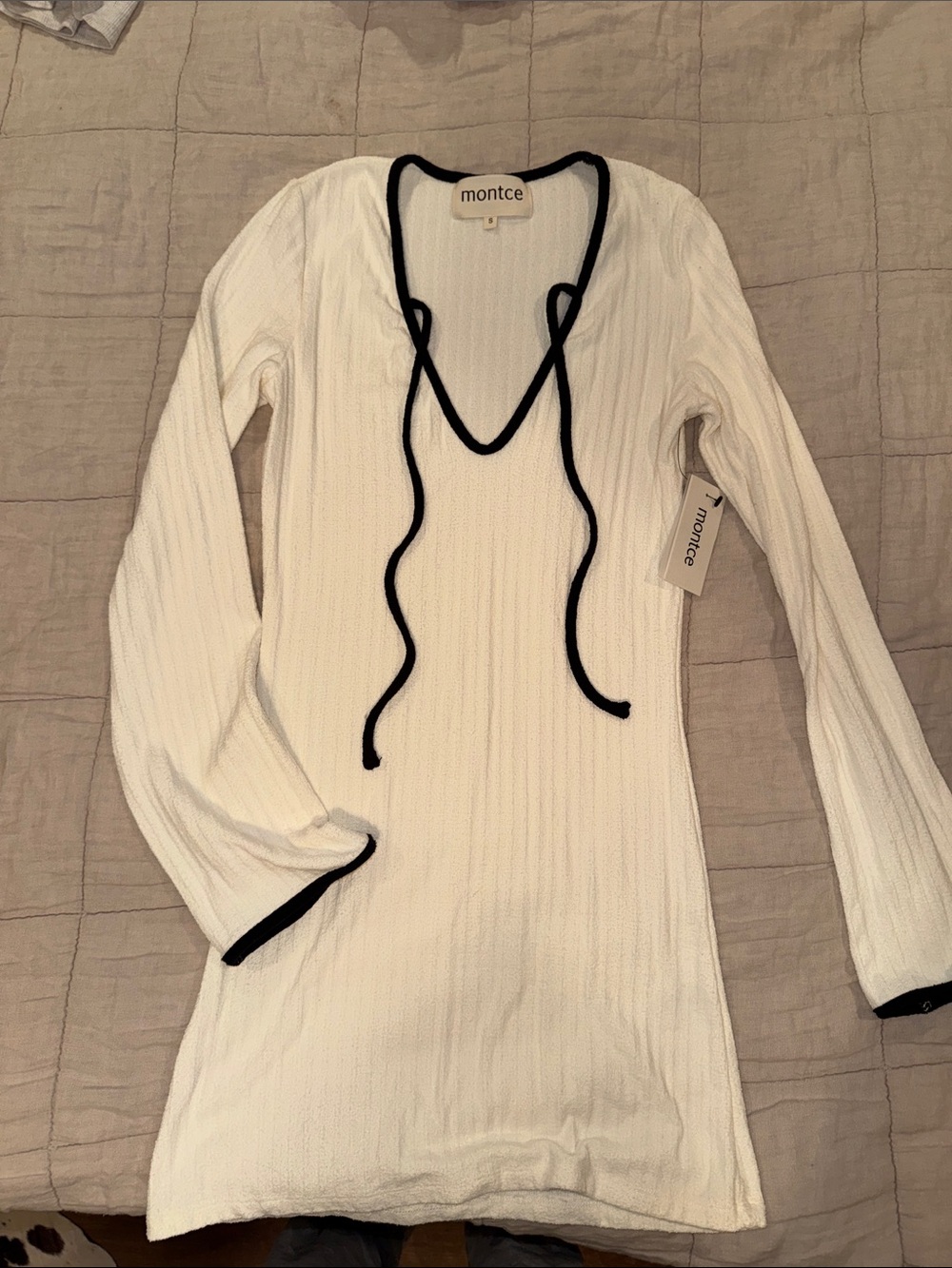 Montce White Ribbed Long-Sleeve Tunic with Black Trim